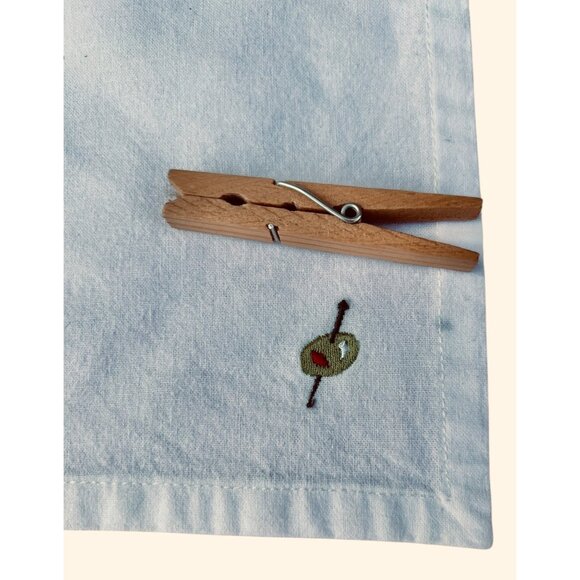 Crate and Barrel Tidbits Cocktail Napkins With Embroidered Olive Design Cotton P - Picture 5 of 6